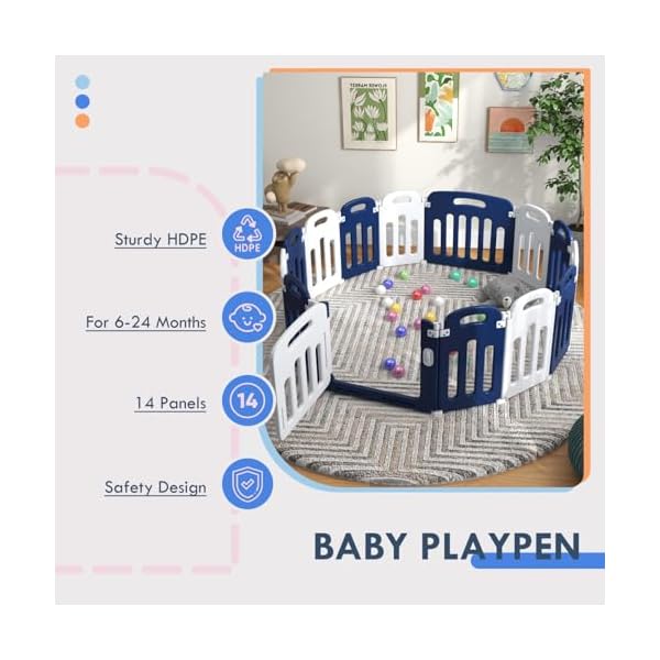 Baby playpen 14 panels foldable safety play yard for indoor outdoor play  urban country home decor