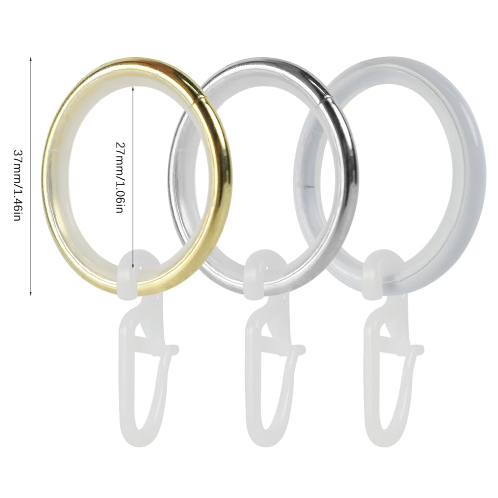 Anelli per Tende, Ganci per Tende, 50 pezzi Anelli per Tende in Metallo con Ganci, Diametro Interno 27 mm, Gancetti per Tende per la Maggior parte Delle Aste per Tende (argento)