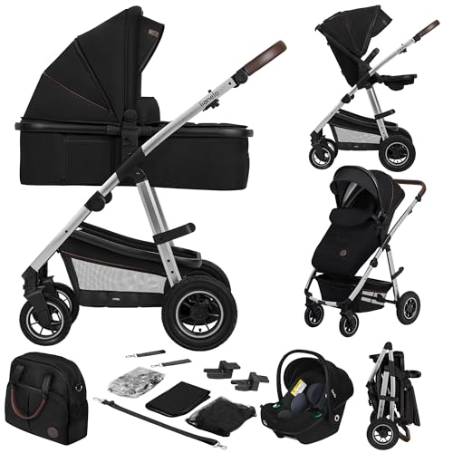 Lionelo Amber 3-in-1 Travel System Pram & Pushchair with Carrycot and Car Seat Astrid i-Size, Isofix Compatible, All-Terrain Pneumatic Wheels, One-Hand Fold, from Birth up to 22 kg