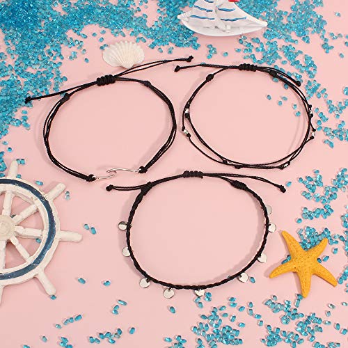 Image of Waterproof String Anklets Cute Beaded Ankle Bracelets Beach Wave Anklet Stainless Steel Coin Boho Ankle Jewelry for Women