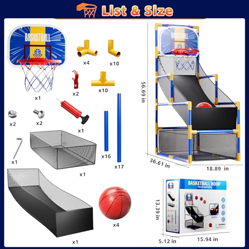 Kids Arcade Basketball Game Set with 4 Balls and Air Pump, Indoor Outdoor Basketball Hoop Sports Toy Gifts for Kids Boys Girls 3-12 Years Old, Ideal for Competition and Carnival Party Games - Image 8