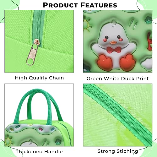 Image of Kraptick Compact & Stylish Design Printed Tiffin Bag for Children Insulated Lunch Bag for Kids Perfect Leakproof Keeps Hot and Cold Lunch Bag for School (Green White Duck)