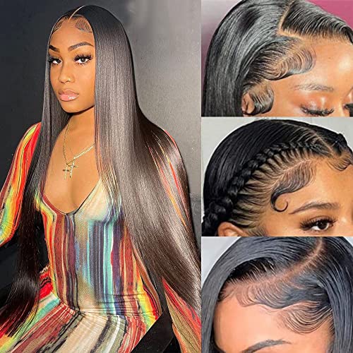 30 Inch Lace Front Wig Human Hair 13x4 HD Straight Lace Frontal Wigs Human Hair Pre Plucked With Baby Hair Bleached Knots Straight Human Hair Wigs for Black Women 150% Density Virgin Natural Color