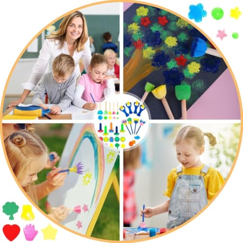 Miniatura 7 de Dwitkul 30 Piezas Esponja De Pintura Kit - Cepillos Y Rodillos Diversos Para Niños, Artesanía Y Bricolaje