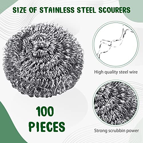 100 Pcs Stainless Steel Sponges Scrubbing Scouring Pad, Stainless Steel Scrubber Kitchen Scrubbers For Dishes Household Surfaces Scouring Pads For Kitchen Removing Rust Dirty Cookware Cleaner #TOP1