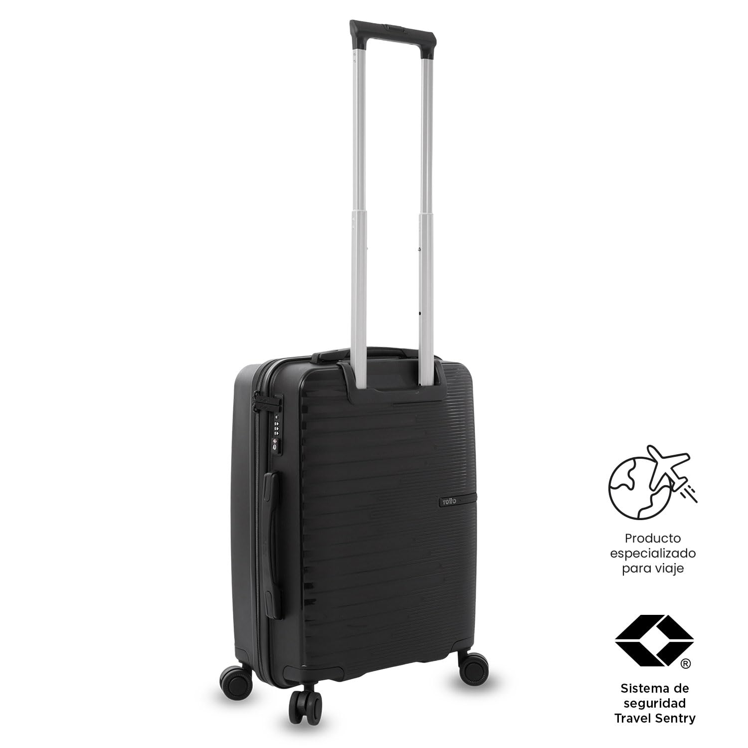TOTTO - Maleta Cabina Real Madrid, 35.5 x 47 x 21.5 cm, Capacidad 35L, Maleta de Viaje rígida Resistente a Impactos, Ruedas 360º, Manija Telescópica, Correas Internas, Candado 3 Dígitos, Color Negro