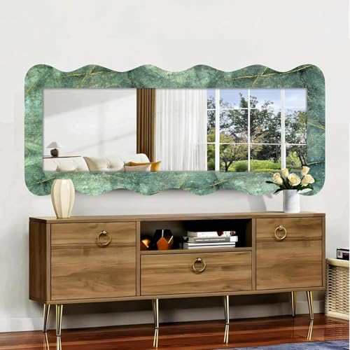 Image of Creative Arts n Frames 22 x 52 inch Full Length Dressing Chevel Long MDF Wood Zigzag Curvy Irregular Shape Framed HD Mirror Home Decor Items (Marble Gold Finish Zigzag1 Full Length)