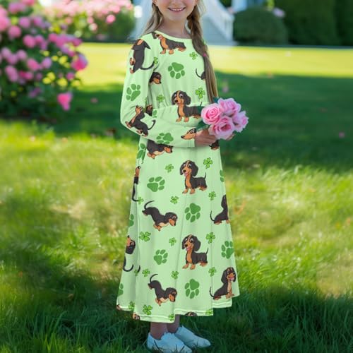 Girl's Maxi Dress Kids A-Line Dress with Pockets Long Sleeve Party Dress Casual Swing Dresses3