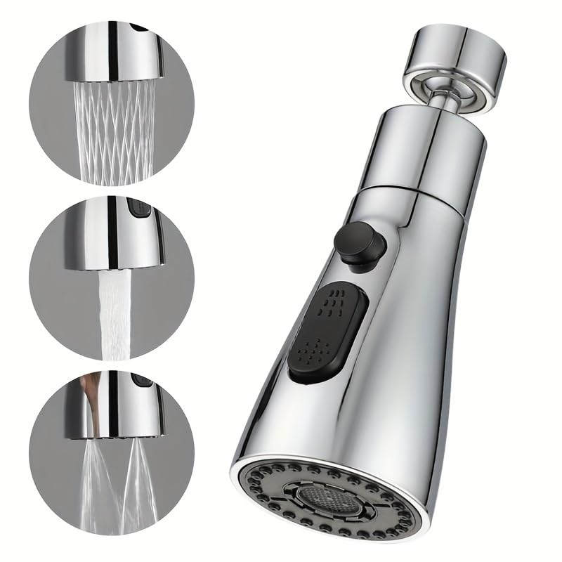 PFB Universal 360° Rotatable Kitchen Sink Faucet Tap Extender Aerator Extension Attachment | 3 Modes Water Sprayer | Up to 70% Water Saving Nozzle | Anti-Splash | Chrome Finish
