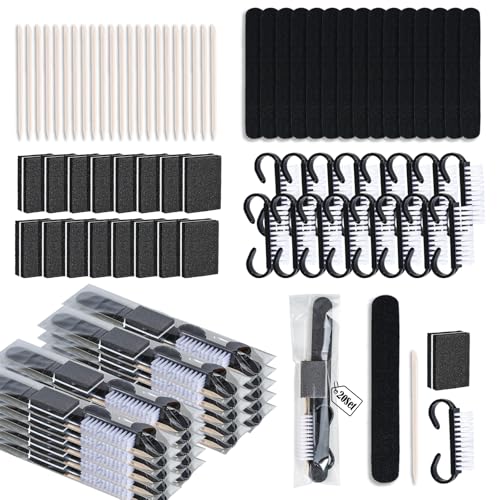 20 Sets Disposable Manicure Kit Basics 4 Piece Nail Kit for Travel,Handle Grip Brush,Mini Nail Buffer Nail File and Wood Stick for Gifts Salon Home Professional(20 Set-Black)