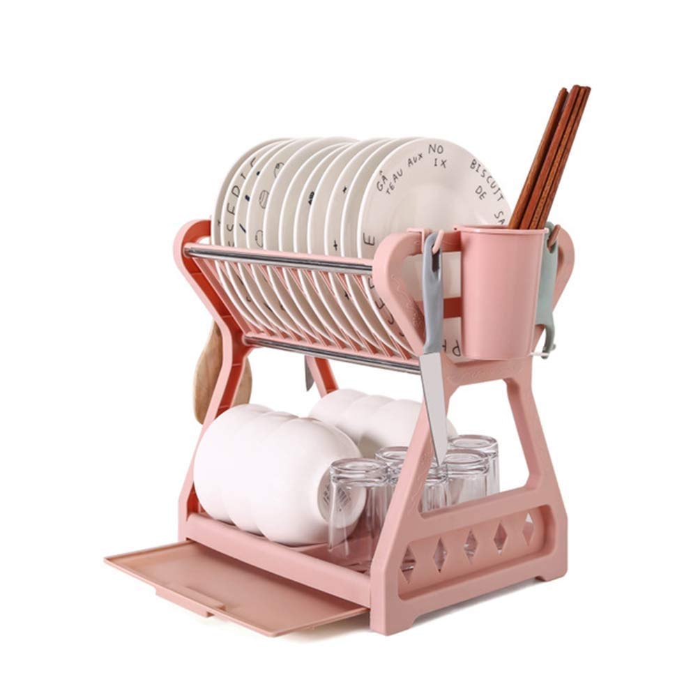 YUOdtuDX draining rack, Dish Rack 2 Tier Drying with Drain Board Utensil Holder Cutting Drainer for Kitchen Countertop Neat