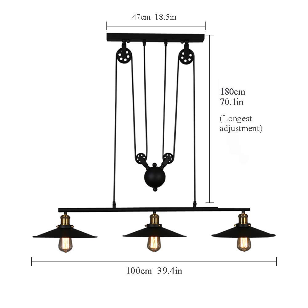 Wysuwana matowa czarna lampa wisząca, barowe oprawy oświetleniowe lampa sufitowa olejowana z brązu wisząca lampa vintage dom wiejski, 3 światła