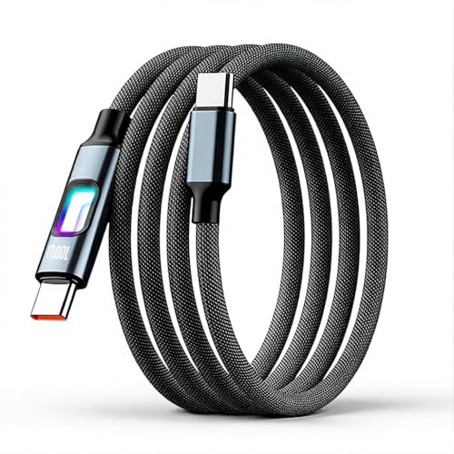 Image of Verilux PD 100W Type C Cable Fast Charging with Breathing Light, 5.9Ft /1.8M C Type Charger Cable Nylon Braid with 480Mbps Data Sync for iPhone 17 /17 Pro /17 Pro Max /16 /15, Galaxy S25 /S24 /S23, Black