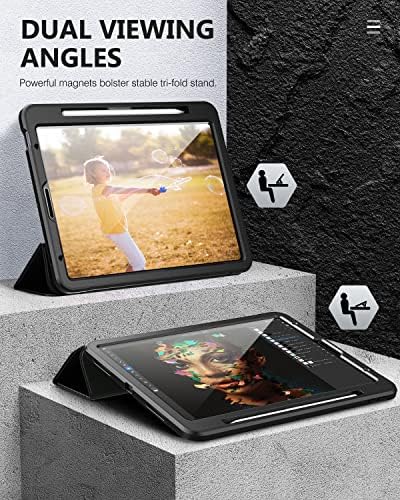 MoKo Case Fit iPad Air 5th/4th Generation 10.9 2022/2020, [Support Touch ID] [Built-in Screen Protector] Full-Body Shockproof Case Smart Shell Stand Cover with Auto Sleep/Wake & Pencil Holder,Black