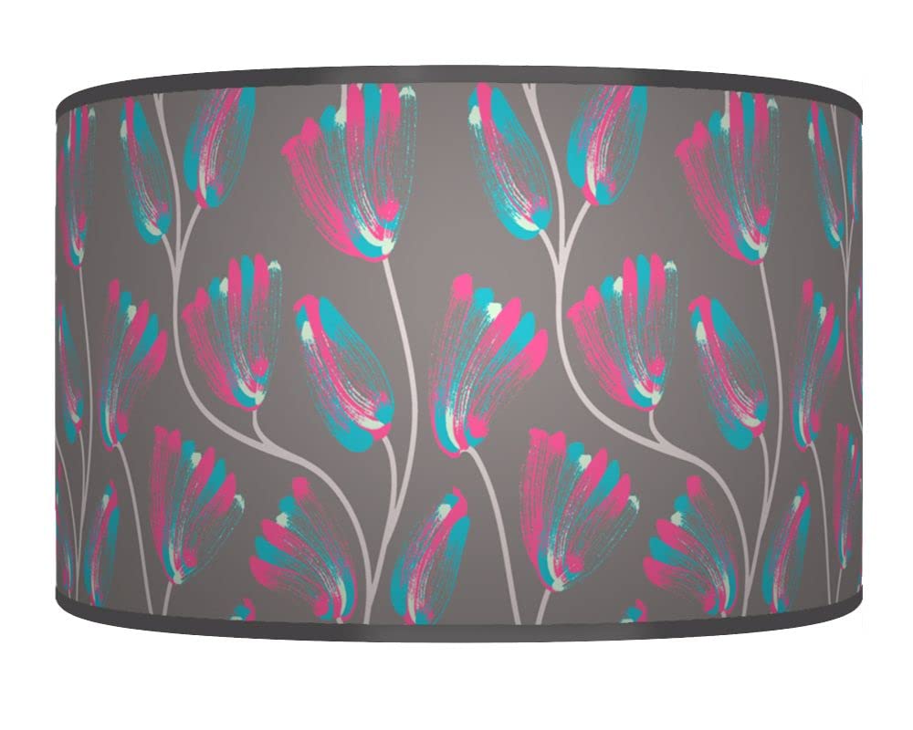 New Bold Floral Lampshade Teal Fuchsia Pink Grey Ceiling Light Drum Handmade Lamp Shade Floor Table or Ceiling Pendant Light Shade dz83 (45cm(18")