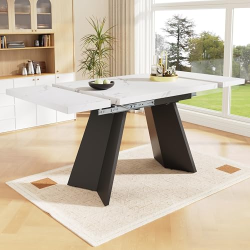 Table de salle à manger carrée extensible blanche 99159 x 74 cm pour cuisine et salon, taille réglable, design moderne pour réunions de famille et...