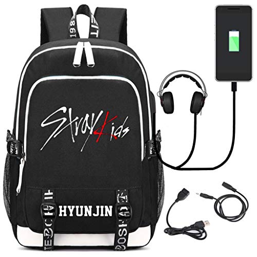 JUSTGOGO KPOP Stray Mochila para niños  de hombro  escolar con puerto de carga USB