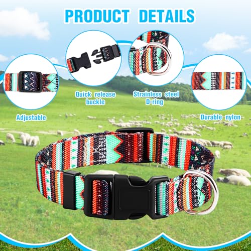 Image of Goat Collar with Bell, Sheep Grazing Copper Bells and Adjustable Nylon Collar Set Loud Bronze Bell for Summer Small Farm Animal Sheep Cow Dog Accessories Gift(Geometric)
