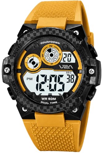 Image of V2A DIGITRON-VOLTRIX 2837 Digital Watch for Men | Bold Patterned Case Design | Dual Time Sports Watch with Countdown, Backlight & 50M Waterproof