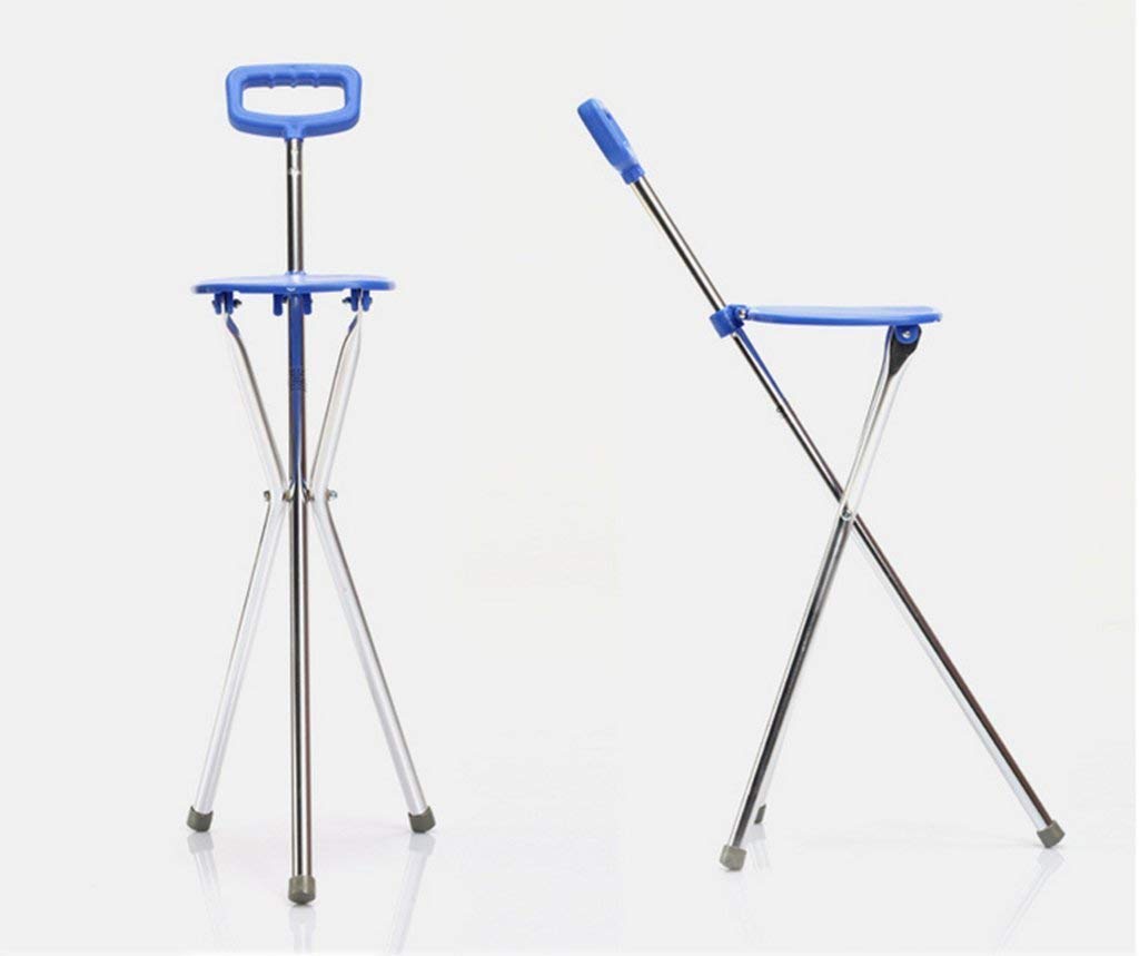 MObyat Andador para Ancianos,Bastón, Práctico Bastón Trípode Plegable Bastón Portátil Taburete Taburete De Aluminio Multifuncional Andador Azul Ancianos