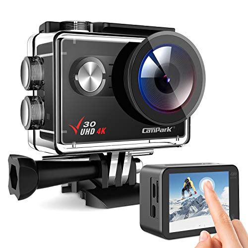 Action Cam V30, 4K 20MP Wi-Fi Unterwasserkamera unterstützt externer Mikrofon, 4X Zoomen EIS Anti-Shake 40M Wasserdicht Helmkamera, Zubehör