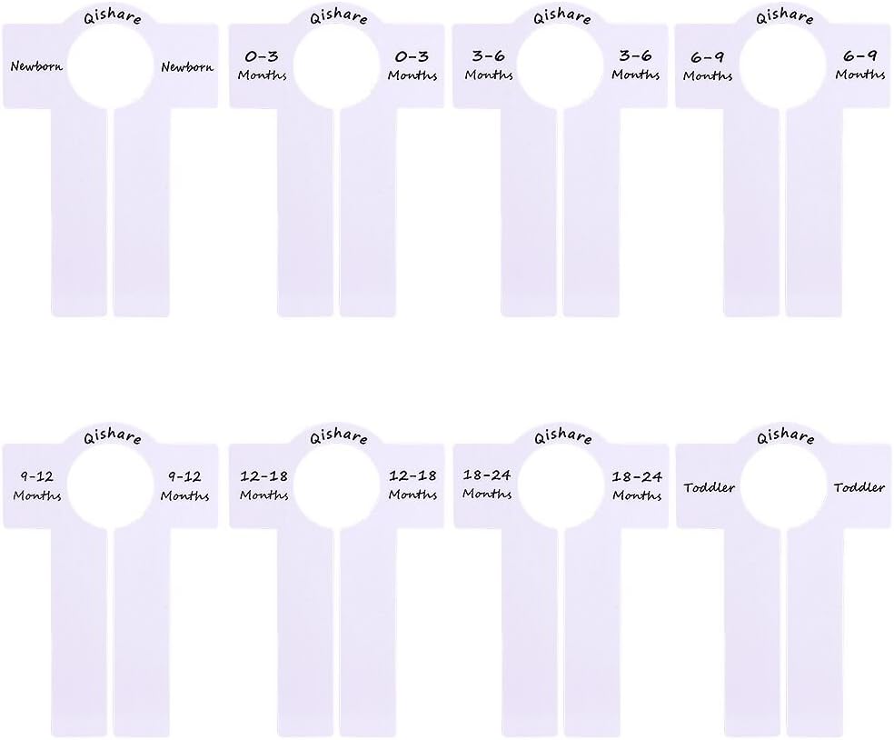 Qishare 8pcs Baby Closet Dividers, Baby Boy Girl Clothes Divider for Organization, Nursery Hangers with Sizes Newborn 0-3 Months to Toddler 18-24 Months (White)
