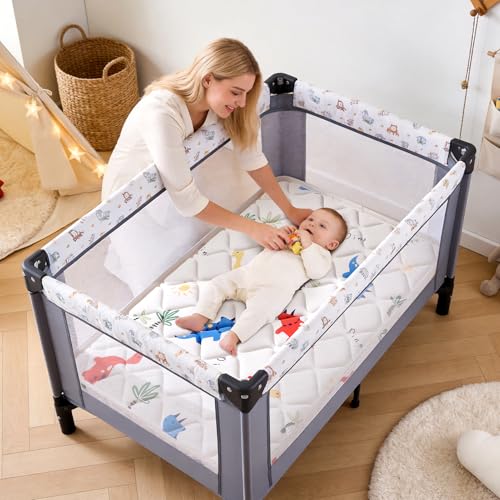 Image of Pack and Play Mattress 38 inch x 26 inch, Premium Cotton Fabric - Hypoallergenic