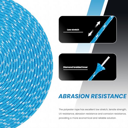 Abma Cord Polyester Cord 3mm x 20m Braid Polyester Rope, Blue/White - Heavy Duty & Low Stretch - High UV & Abrasion Resistance - Image 4