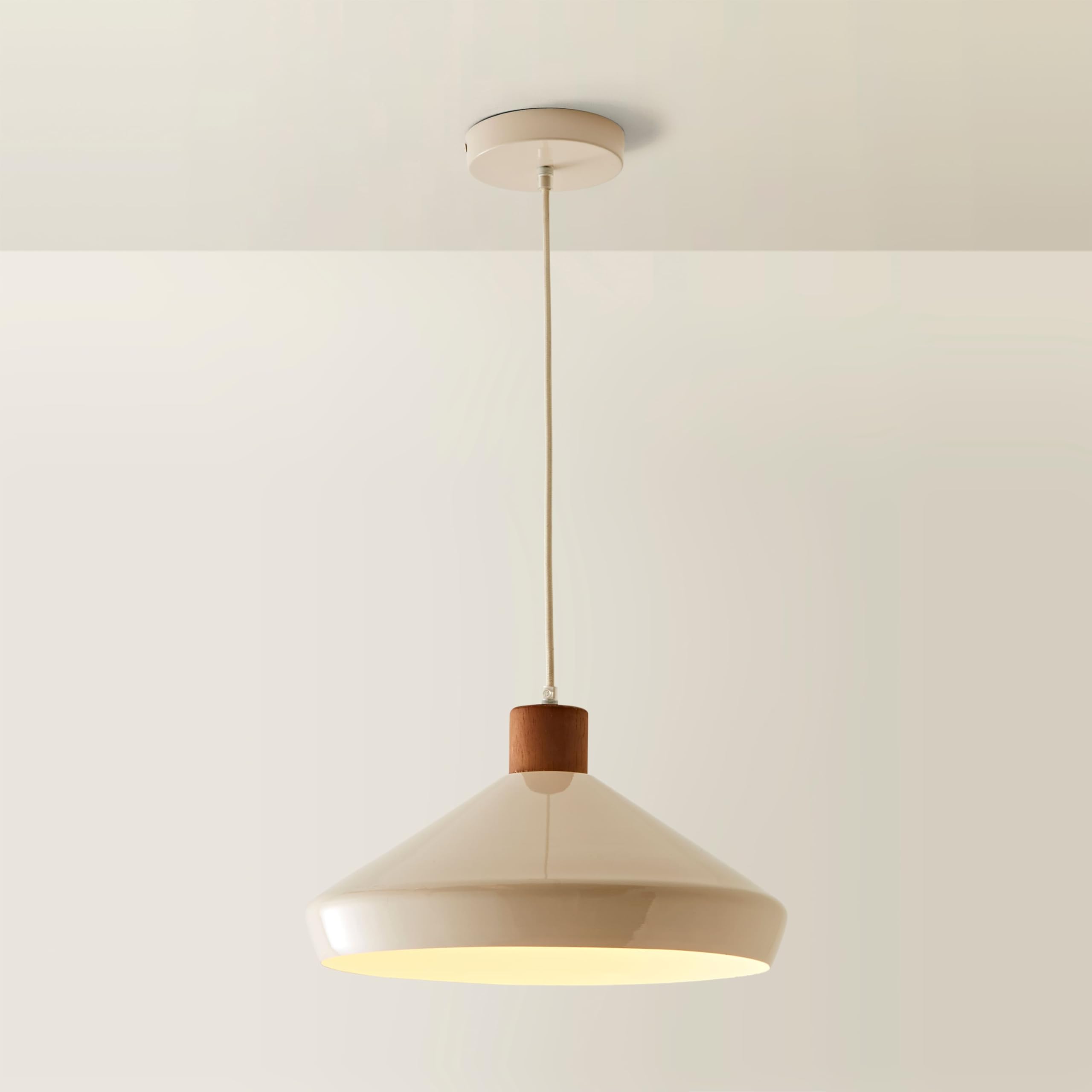 ValueLights | Parker Cream and Walnut Pendant Ceiling Light | Ceiling Lights, Home Décor & Improvement Essential | Mains Wired