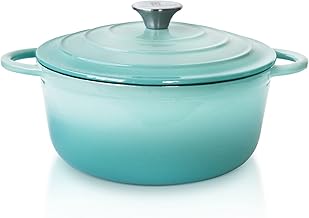 Trustmade 3 QT Cast Iron Dutch Oven, Enamel Coated Cookware Pot with Self Basting Lid for Home Baking, Braiser, Cooking, Aqua