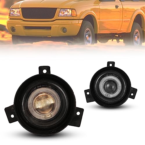 CPW Fog Lights Assembly Compatible with [2001 2002 2003 Ford Ranger] Driving Halo Ring Projector Fog Lights
