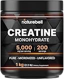 NatureBell Creatine Monohydrate Powder 1,000g, 5,000mg Per Serving, 200 Servings (2.2 lb) | Micronized, Pure & Unflavored | Pre-Workout Muscle Support* | Keto, Vegan, Filler-Free