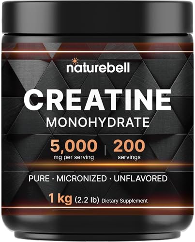 Image of NatureBell Creatine Monohydrate Powder 1,000g, 5,000mg Per Serving, 200 Servings (2.2 lb) | Micronized, Pure & Unflavored | Pre-Workout Muscle Support* | Keto, Vegan, Filler-Free