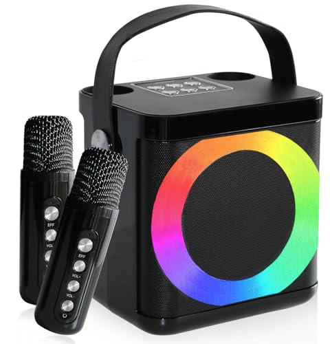 Karaoke Maschine, Karaoke anlage mit 2 mikrofonen,Bluetooth Karaoke Box, musikbox mit mikrofon Karaoke Set mit LED für Kinder & Erwachsene, Perfekt für Partys, Geburtstage & Familientreffen