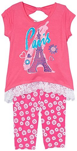 Image of ToBeInStyle Girl's 2 Piece Outfit Top & Leggings Set Casual Graphic Shirt Capri Pants