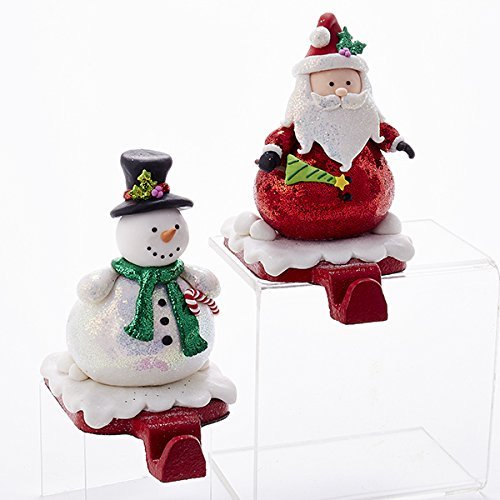 Kurt Adler 1 Set 2 Assorted 6 Inch Clay Dough Santa And Snowman Stocking Holders