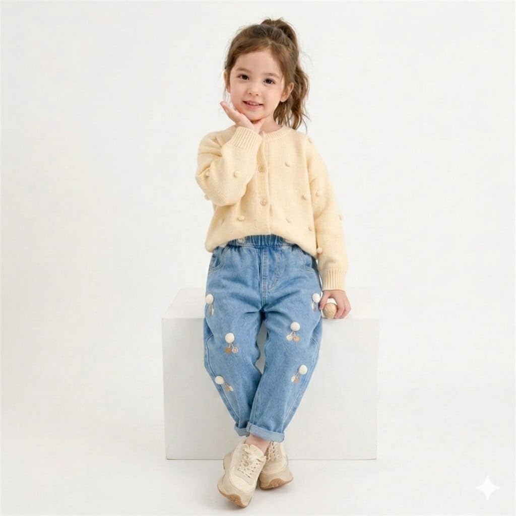 Tagas Jeans in denim stampato da ragazza con design a cartoni animati graffiti|Pantaloni|| Jeans slim regolari per bambini ||Pantaloni rilassati | Pantaloni casual |