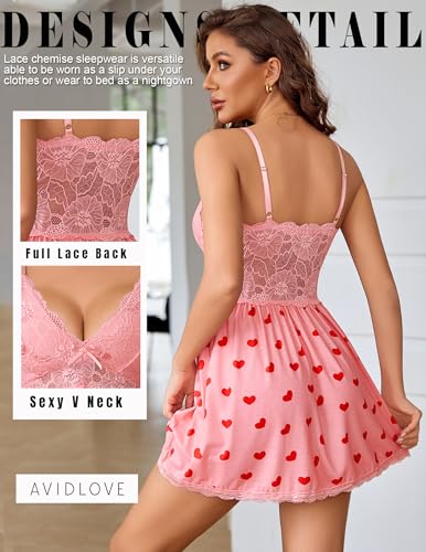 Image of Avidlove Women Chemise Night Gown Lace Modal Sleepwear V-Neck Full Slip Babydoll Lingerie Sexy Nightgowns