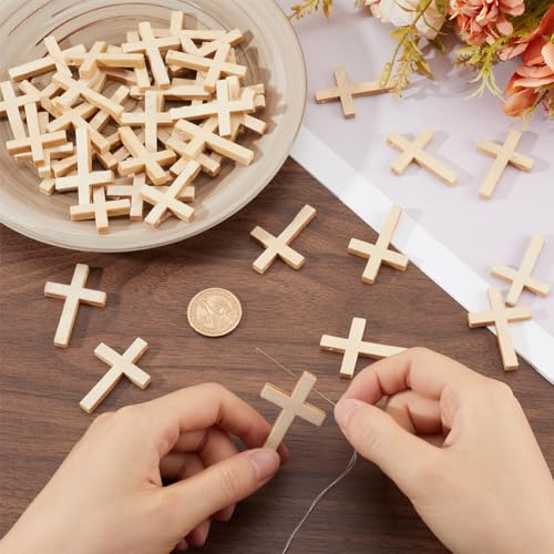 SUNNYCLUE 50Pcs Wood Cross Beads Easter Crosses Beads Large Wooden Crosses Center Crucifix Holiday Beading for Bead Assortments Easter Necklace Earring Crafting Supplies Women Accessories - Image 3