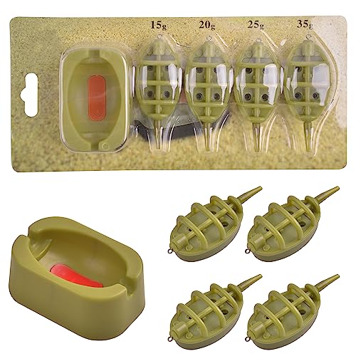 Inline Method Feeder Set 4 Carp Fishing Feeder with 1 Quick Release Fishing Bait Holder Tool Coarse Carp Fishing Accessories Weight 15g,20g,25g,35g
