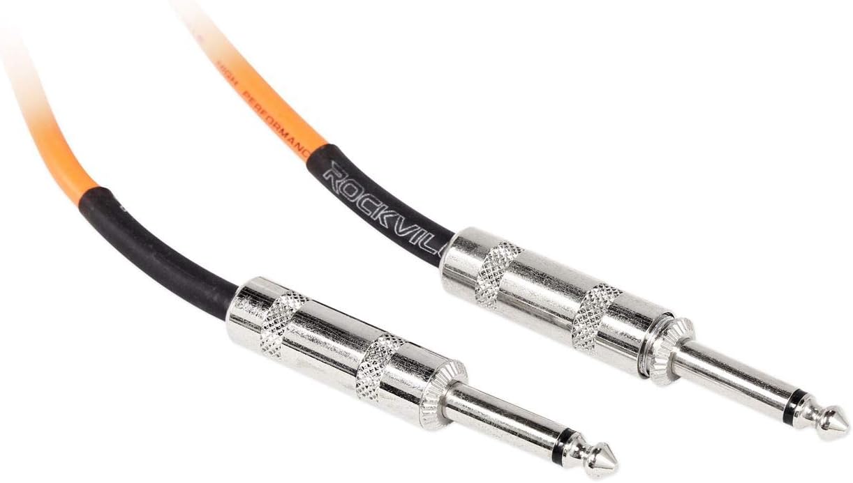 Rockville RCGT1.5O 1フィート オレンジ 1/4インチ TS~1/4インチ TS計器ケーブル、24AWG OFC導