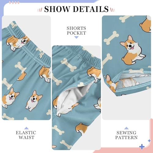 Cute Corgi and Bones Pajama Pants Lounge Sleep Pants Elastic Waist Long Pajama Bottoms with Pockets for 6-14 Years4