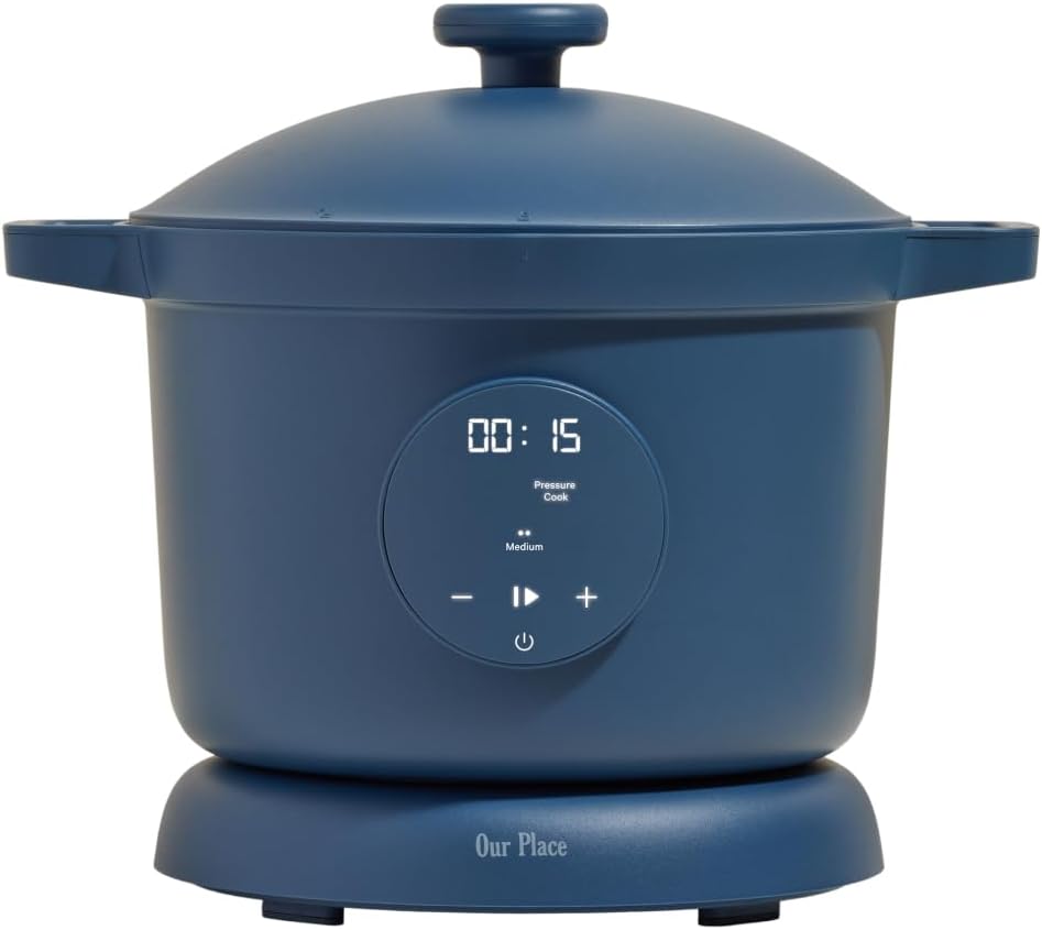 Our Place Dream Cooker | 6-quart Multicooker | 4 Versatile Modes | Pressure Cook, Slow Cook, Sear & Saute, Keep Warm | Hands-Free Steam Release | Tailored Control Panel | Blue Salt