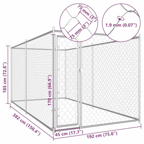 vidaXL Outdoor Hundezwinger 382x192x185 cm Hundehaus Hundehütte Hundekäfig
