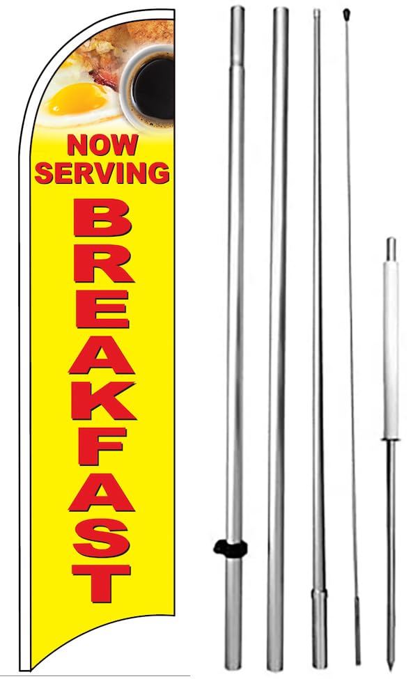 Generic NOW SERVING BREAKFAST Windless Swooper Flag Kit 15 Feet Tall Feather Banner Sign Large Kit yb-h, Yellow