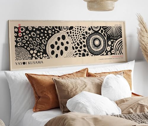 Toile murale de style japonais affiche florale noire Kusama peinture horizontale haut de gamme