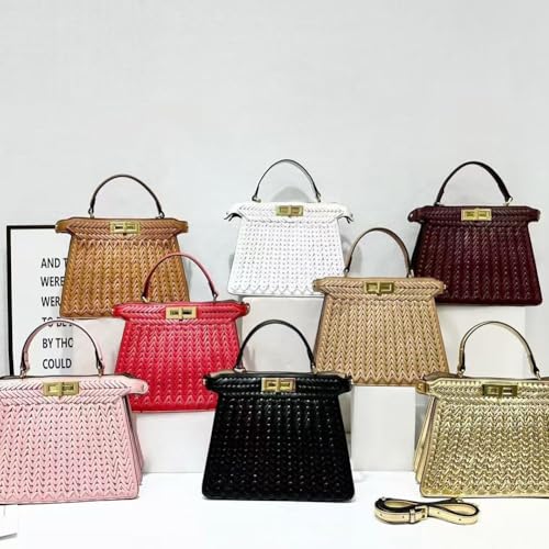 Handmade Woven Vegan Leather Square Handbag, Top Handle Stylish Crossbody Clutch Tote, Large Travel Beach Shoulder Hobo Bag3