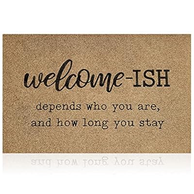 JJUUYOU Welcome Mats for Front Door Outdoor Entry Welcome Ish Depends Who You are Doormat Non Slip Rubber Mat for Home Indoor Farmhouse Funny Kitchen Mats Patio Full Brown