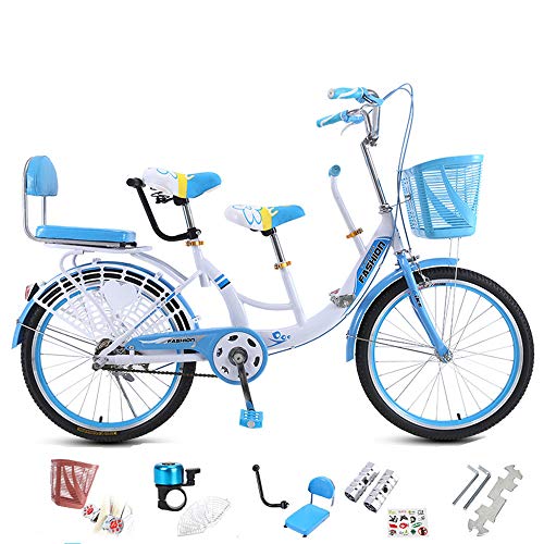 22-24 Pulgadas Bicicletas De Padres Y Niños, La Madre Y del Bebé De La Bicicleta De Acero Al Carbono De Alta Cerrado Cadena Viaje Ordinario Antideslizante Pedales Retro Vintage De 3 Plazas,22inch