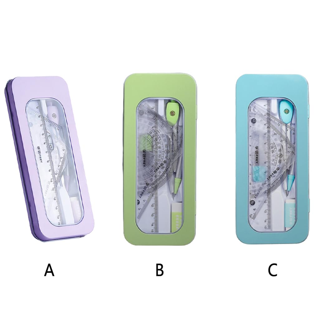 Lot de 10 kits de papeterie 7 pièces/ensemble de papeterie pour étudiants école examen étude règle triangulaire boussole gomme crayon recharge outil mathématiques violet